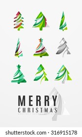 Set of abstract Christmas Tree Icons, business logo concepts, clean modern glossy design. Created with transparent abstract lines