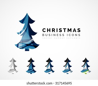 Set von abstrakten Weihnachtsbaum-Ikonen, Business-Logo-Konzepte, sauberes modernes glänzendes Design. Mit transparenten abstrakten Wellenlinien erstellt