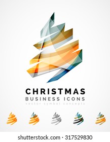 Set of abstract Christmas Tree Icons, business logo concepts, clean modern glossy design. Created with transparent abstract wave lines