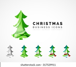 Conjunto de iconos abstractos del árbol de Navidad, conceptos del logotipo de negocios, diseño moderno y limpio. Creado con líneas de onda abstractas transparentes