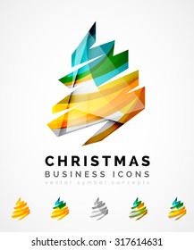 Set of abstract Christmas Tree Icons, business logo concepts, clean modern glossy design. Created with transparent abstract wave lines