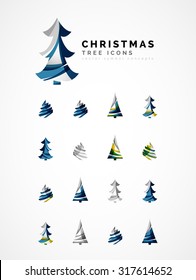 Set von abstrakten Weihnachtsbaum-Ikonen, Business-Logo-Konzepte, sauberes modernes glänzendes Design. Mit transparenten abstrakten Wellenlinien erstellt