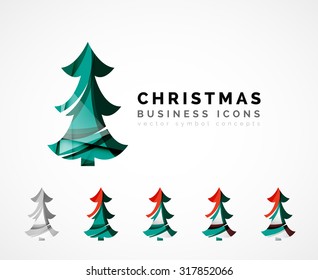 Conjunto de iconos abstractos del árbol de Navidad, conceptos del logotipo de negocios, diseño moderno y limpio. Creado con líneas de onda abstractas transparentes