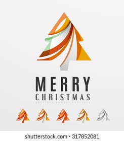 Set of abstract Christmas Tree Icons, business logo concepts, clean modern glossy design. Created with transparent abstract lines
