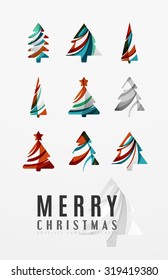 Set of abstract Christmas Tree Icons, business logo concepts, clean modern glossy design. Created with transparent abstract lines