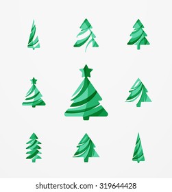 Set von abstrakten Weihnachtsbaum-Ikonen, Business-Logo-Konzepte, sauberes modernes glänzendes Design. Mit transparenten abstrakten Linien erstellt