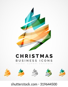 Set of abstract Christmas Tree Icons, business logo concepts, clean modern glossy design. Created with transparent abstract wave lines