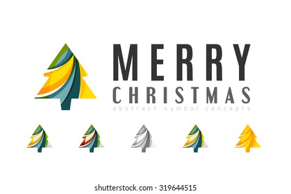 Conjunto de iconos abstractos del árbol de Navidad, conceptos del logotipo de negocios, diseño moderno y limpio. Creado con líneas abstractas transparentes
