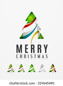 Set of abstract Christmas Tree Icons, business logo concepts, clean modern glossy design. Created with transparent abstract lines