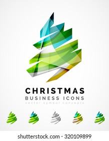 Set of abstract Christmas Tree Icons, business logo concepts, clean modern glossy design. Created with transparent abstract wave lines