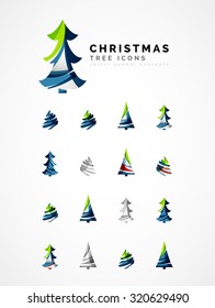 Conjunto de iconos abstractos del árbol de Navidad, conceptos del logotipo de negocios, diseño moderno y limpio. Creado con líneas de onda abstractas transparentes