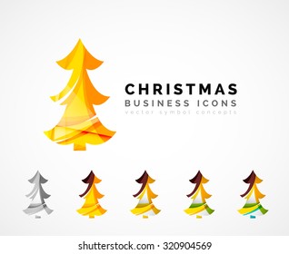 Conjunto de iconos abstractos del árbol de Navidad, conceptos del logotipo de negocios, diseño moderno y limpio. Creado con líneas de onda abstractas transparentes