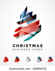 Set of abstract Christmas Tree Icons, business logo concepts, clean modern glossy design. Created with transparent abstract wave lines