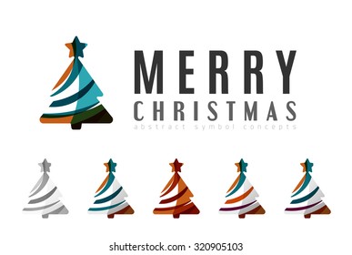Set of abstract Christmas Tree Icons, business logo concepts, clean modern glossy design. Created with transparent abstract lines
