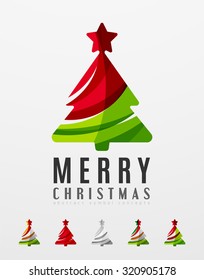 Set of abstract Christmas Tree Icons, business logo concepts, clean modern glossy design. Created with transparent abstract lines