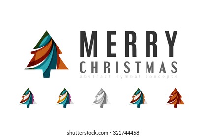 Set of abstract Christmas Tree Icons, business logo concepts, clean modern glossy design. Created with transparent abstract lines