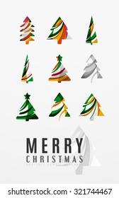Set of abstract Christmas Tree Icons, business logo concepts, clean modern glossy design. Created with transparent abstract lines