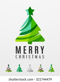 Set of abstract Christmas Tree Icons, business logo concepts, clean modern glossy design. Created with transparent abstract lines