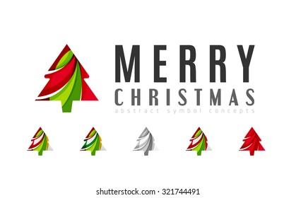Set of abstract Christmas Tree Icons, business logo concepts, clean modern glossy design. Created with transparent abstract lines