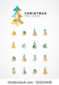 Set von abstrakten Weihnachtsbaum-Ikonen, Business-Logo-Konzepte, sauberes modernes glänzendes Design. Mit transparenten abstrakten Wellenlinien erstellt