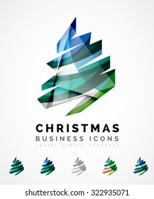 Conjunto de iconos abstractos del árbol de Navidad, conceptos del logotipo de negocios, diseño moderno y limpio. Creado con líneas de onda abstractas transparentes
