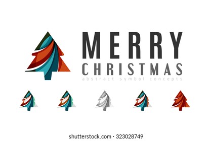 Set of abstract Christmas Tree Icons, business logo concepts, clean modern glossy design. Created with transparent abstract lines