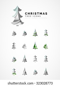 Conjunto de iconos abstractos del árbol de Navidad, conceptos del logotipo de negocios, diseño moderno y limpio. Creado con líneas de onda abstractas transparentes