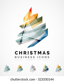 Conjunto de iconos abstractos del árbol de Navidad, conceptos del logotipo de negocios, diseño moderno y limpio. Creado con líneas de onda abstractas transparentes
