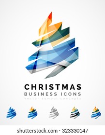 Conjunto de iconos abstractos del árbol de Navidad, conceptos del logotipo de negocios, diseño moderno y limpio. Creado con líneas de onda abstractas transparentes