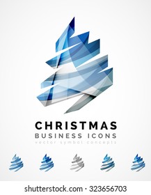 Set of abstract Christmas Tree Icons, business logo concepts, clean modern glossy design. Created with transparent abstract wave lines