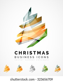 Conjunto de iconos abstractos del árbol de Navidad, conceptos del logotipo de negocios, diseño moderno y limpio. Creado con líneas de onda abstractas transparentes