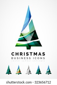 Set von abstrakten Weihnachtsbaum-Ikonen, Business-Logo-Konzepte, sauberes modernes glänzendes Design. Mit transparenten abstrakten Wellenlinien erstellt