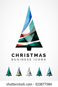 Conjunto de iconos abstractos del árbol de Navidad, conceptos del logotipo de negocios, diseño moderno y limpio. Creado con líneas de onda abstractas transparentes