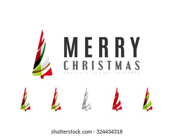 Set von abstrakten Weihnachtsbaum-Ikonen, Business-Logo-Konzepte, sauberes modernes glänzendes Design. Mit transparenten abstrakten Linien erstellt