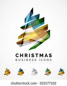 Conjunto de iconos abstractos del árbol de Navidad, conceptos del logotipo de negocios, diseño moderno y limpio. Creado con líneas de onda abstractas transparentes