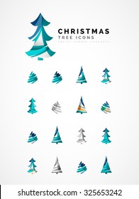 Set von abstrakten Weihnachtsbaum-Ikonen, Business-Logo-Konzepte, sauberes modernes glänzendes Design. Mit transparenten abstrakten Wellenlinien erstellt