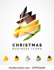 Set von abstrakten Weihnachtsbaum-Ikonen, Business-Logo-Konzepte, sauberes modernes glänzendes Design. Mit transparenten abstrakten Wellenlinien erstellt
