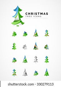 Conjunto de iconos abstractos del árbol de Navidad, conceptos del logotipo de negocios, diseño moderno y limpio. Creado con líneas de onda abstractas transparentes