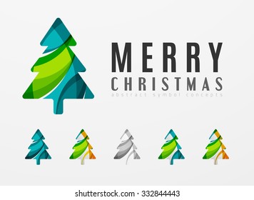Conjunto de iconos abstractos del árbol de Navidad, conceptos del logotipo de negocios, diseño moderno y limpio. Creado con líneas abstractas transparentes
