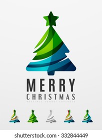 Set of abstract Christmas Tree Icons, business logo concepts, clean modern glossy design. Created with transparent abstract lines
