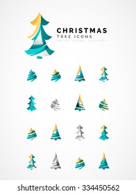 Conjunto de iconos abstractos del árbol de Navidad, conceptos del logotipo de negocios, diseño moderno y limpio. Creado con líneas de onda abstractas transparentes