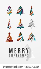 Set of abstract Christmas Tree Icons, business logo concepts, clean modern glossy design. Created with transparent abstract lines