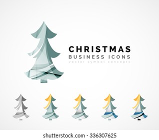 Conjunto de iconos abstractos del árbol de Navidad, conceptos del logotipo de negocios, diseño moderno y limpio. Creado con líneas de onda abstractas transparentes