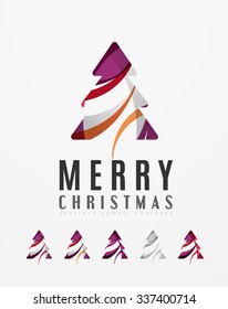 Set of abstract Christmas Tree Icons, business logo concepts, clean modern glossy design. Created with transparent abstract lines