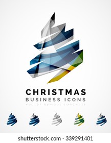 Set von abstrakten Weihnachtsbaum-Ikonen, Business-Logo-Konzepte, sauberes modernes glänzendes Design. Mit transparenten abstrakten Wellenlinien erstellt