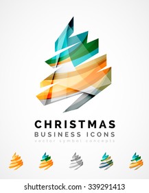 Set of abstract Christmas Tree Icons, business logo concepts, clean modern glossy design. Created with transparent abstract wave lines