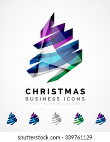 Set of abstract Christmas Tree Icons, business logo concepts, clean modern glossy design. Created with transparent abstract wave lines