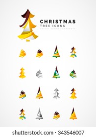 Conjunto de iconos abstractos del árbol de Navidad, conceptos del logotipo de negocios, diseño moderno y limpio. Creado con líneas de onda abstractas transparentes
