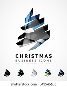 Set of abstract Christmas Tree Icons, business logo concepts, clean modern glossy design. Created with transparent abstract wave lines
