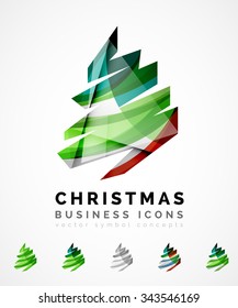 Set of abstract Christmas Tree Icons, business logo concepts, clean modern glossy design. Created with transparent abstract wave lines
